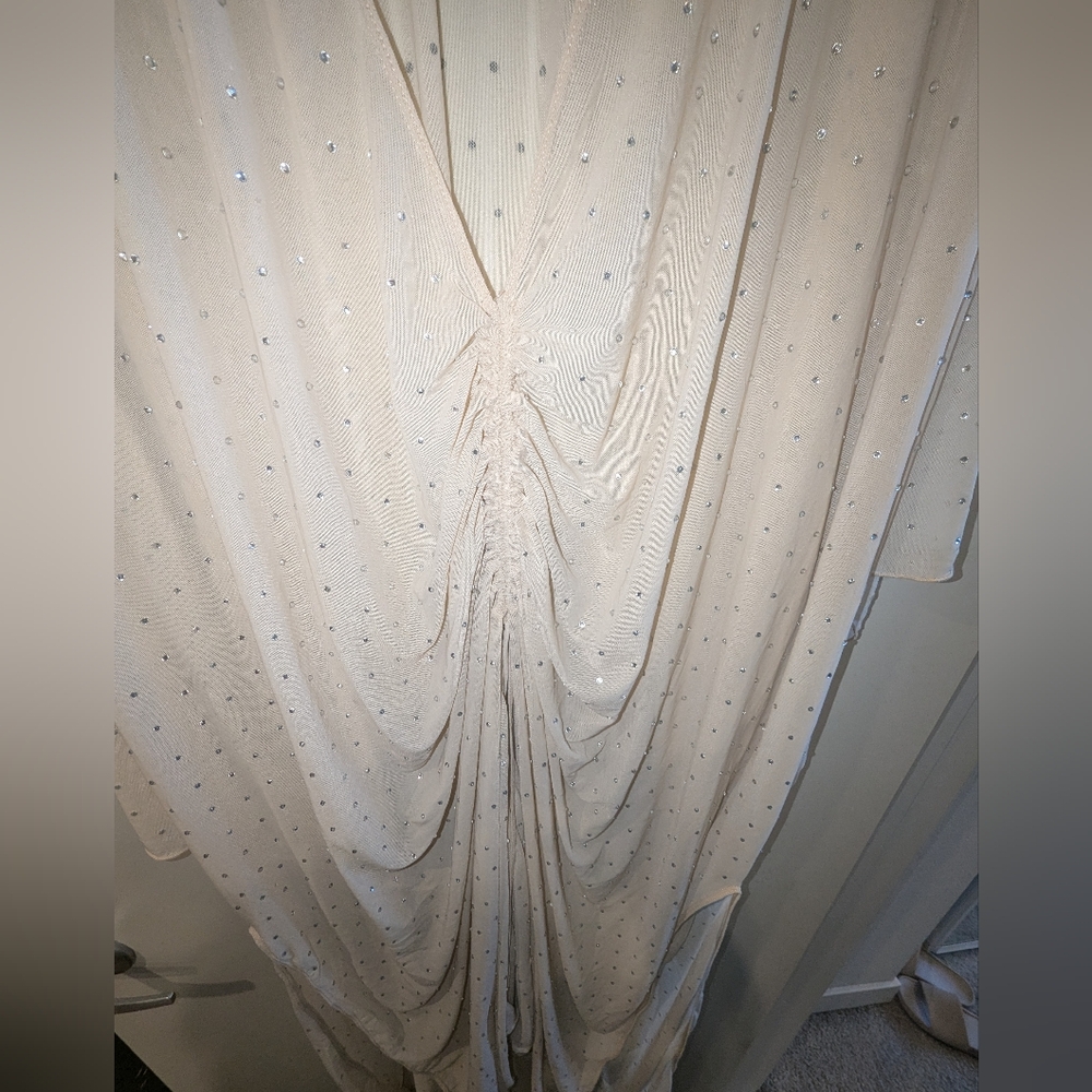All Over Rhinestone Nude Mesh Katana 2X Caftan Cover Up - Picture 11 of 12